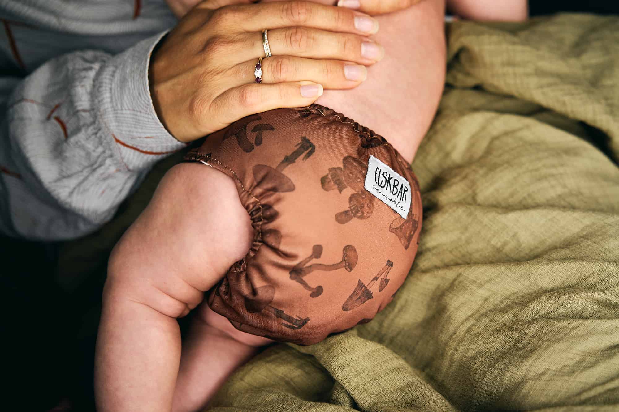 Natural Newborn Mushrooms Cloth Diaper on Baby Back
