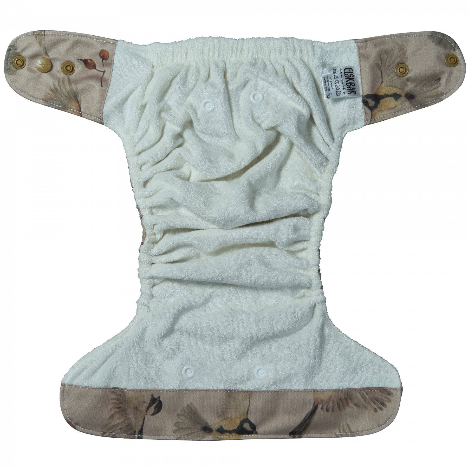 Natural Snap-In - Birds - cloth diaper inside