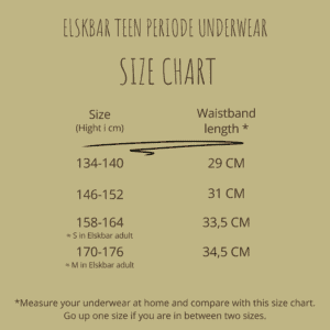 Elskbar Teen Menstrual Period Underwear size guide